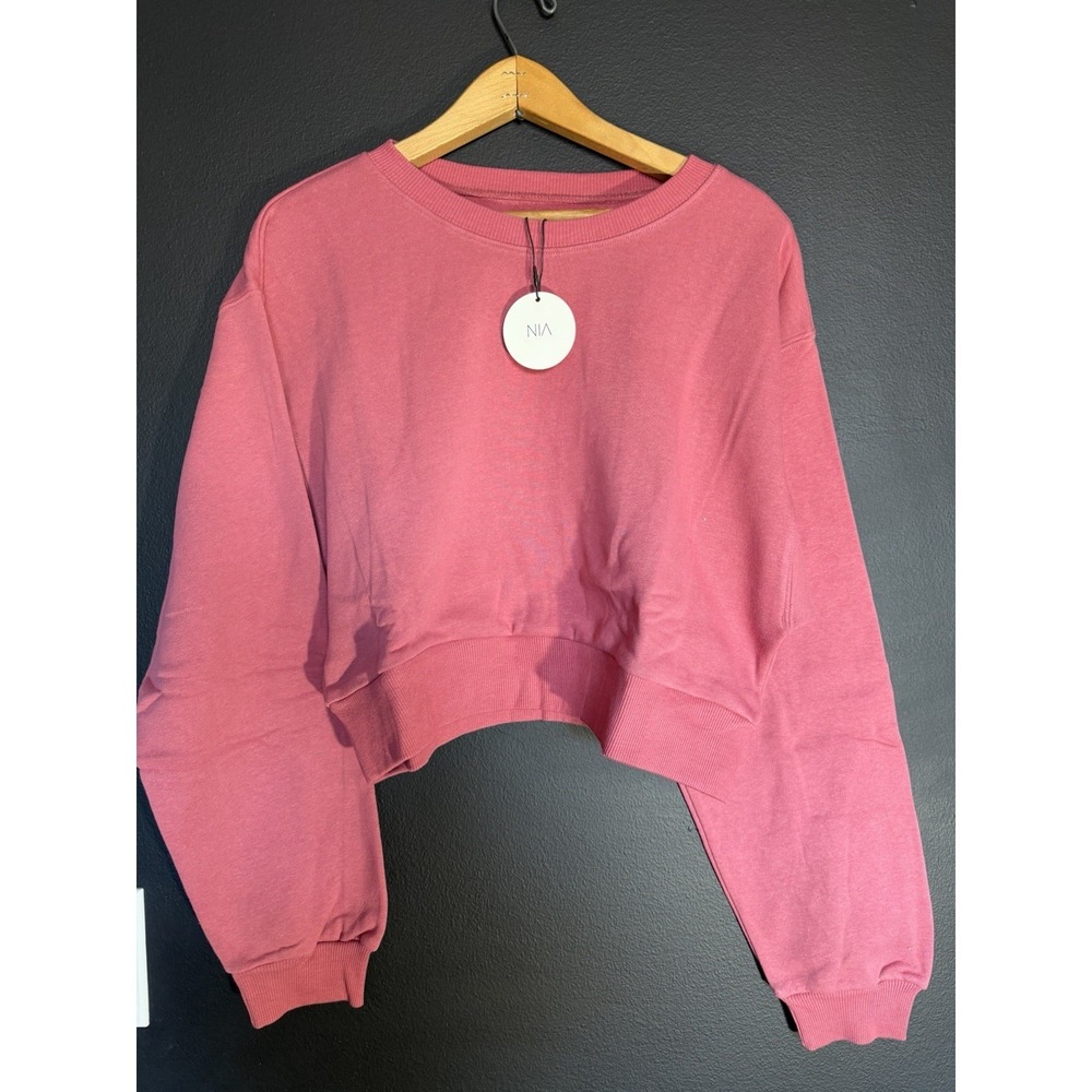 NIA Crew Pullover Blush Pink Cropped Women's Oversize Top Size Medium NWT‎
